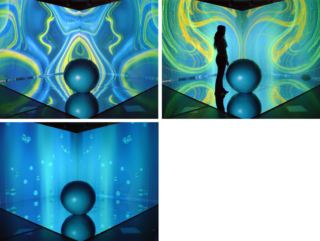 "Fluid Music", Zhe Li. Interactive playing ground. Different digital stage scenographies. Third row: touch interface - an audio-visual landscape.